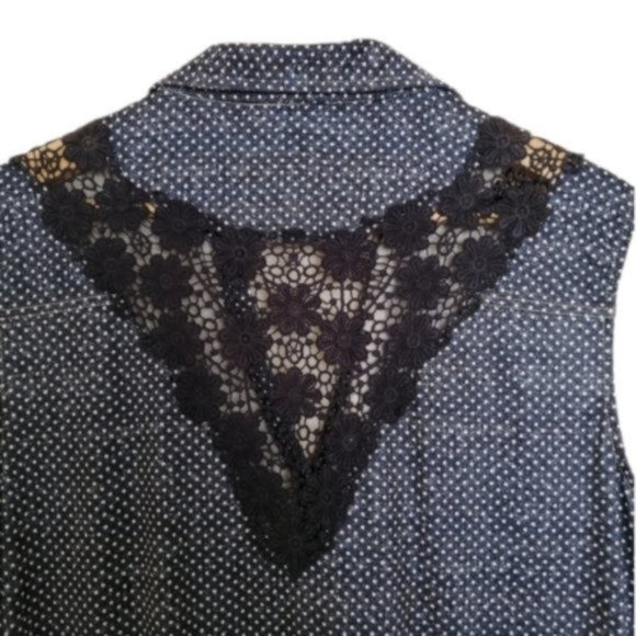 Tango Mango Blue and White Polka Dot with Floral Lace Back Midi Dress - Picture 13 of 17